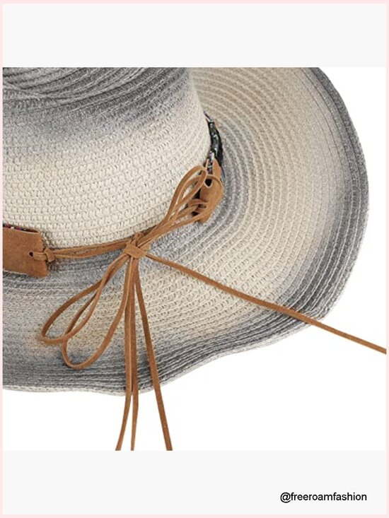 Straw Cowboy Hat with Chin Strap, Adjustable Brim, Unisex